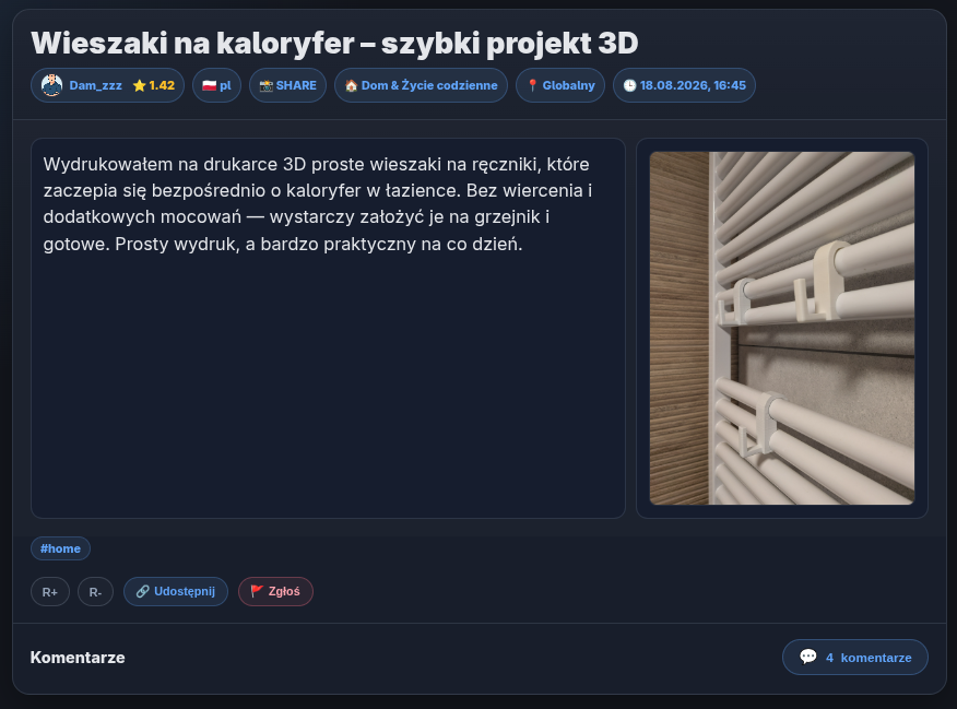 Przykładowy Post widoczny w feedzie
